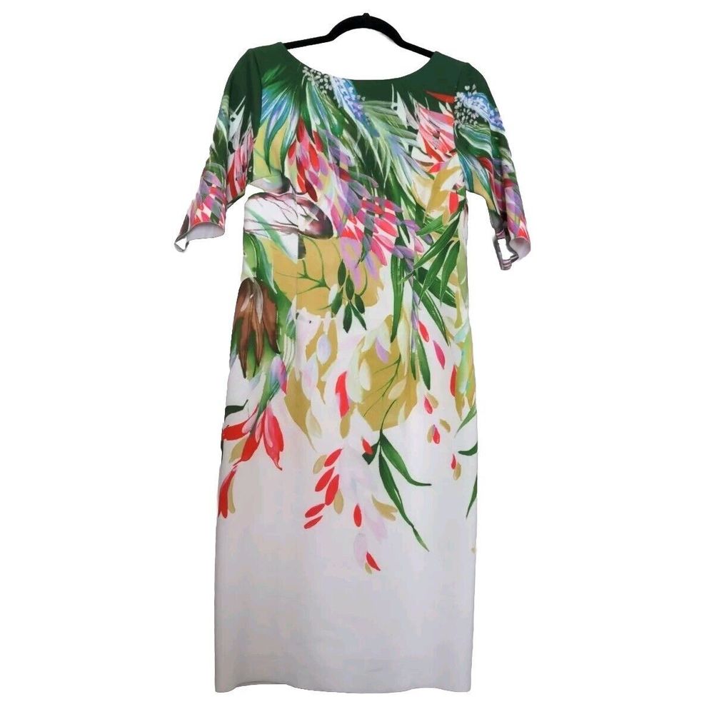 Teri Jon By Rickie Freeman Floral White Sheath Dress Size 8 Cocktail Knee Length